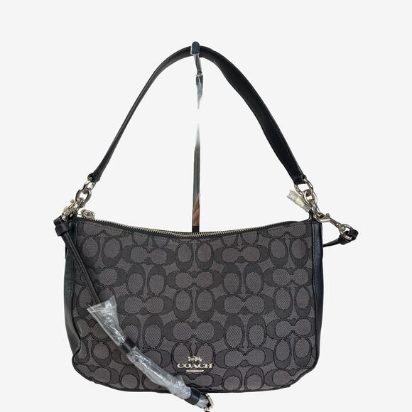 Coach Chelsea Black Smoke Signature Jacquard Leather Two Way Crossbody Bag - Picture 9 of 16